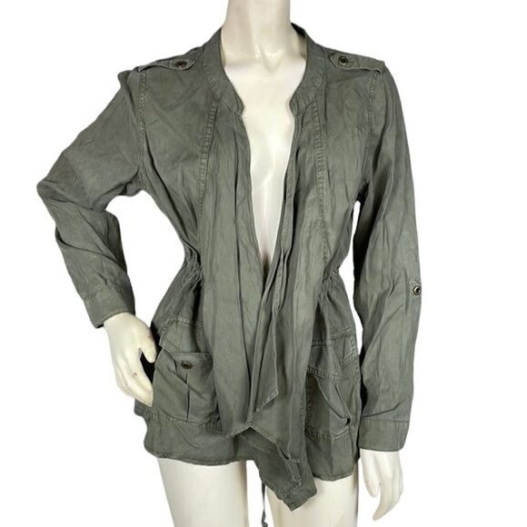 NWT Knox Rose Green Military Utility Jacket Waterfall Cardigan Sz M - Picture 1 of 14